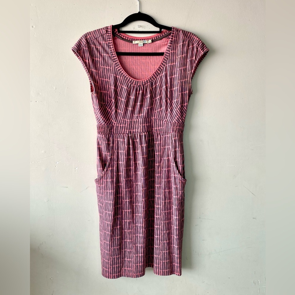 Boden Margot Casual Day Pink Brown Stripe Jersey Dress US 8L